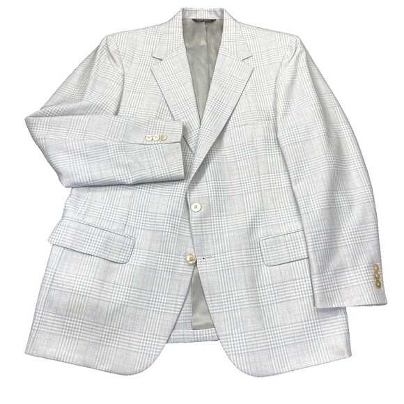 Jaymar Ruby Sport Coat Vintage Plaid White Blue 40 42 Preppy Academia 1980s Y2K - Picture 4 of 16